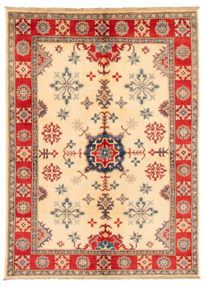 Bordered  Traditional Ivory Area rug 4x6 Afghan Hand-knotted 356022