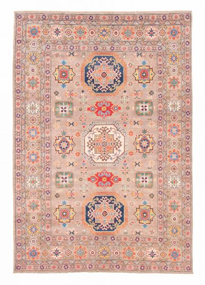 Bordered  Geometric Ivory Area rug 6x9 Afghan Hand-knotted 381974