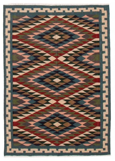 Flat-weaves & Kilims  Geometric Green Area rug 4x6 Turkish Flat-Weave 387685