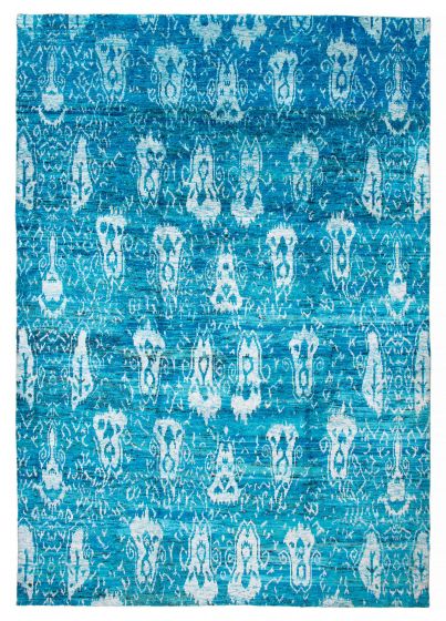 Modern Blue Area rug 10x14 Indian Hand-knotted 391528