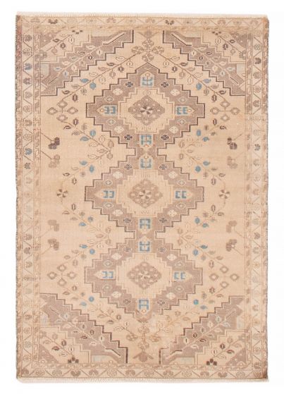 Geometric  Vintage Ivory Area rug 3x5 Turkish Hand-knotted 392198