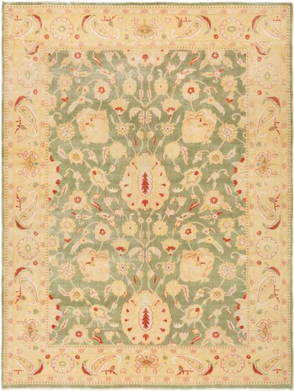 Bordered  Transitional Green Area rug 6x9 Turkish Hand-knotted 280811