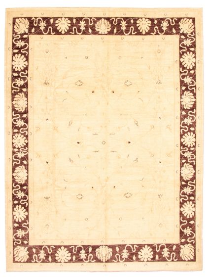 Bordered  Traditional Ivory Area rug 9x12 Pakistani Hand-knotted 337023