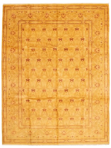 Bordered  Traditional Yellow Area rug 9x12 Pakistani Hand-knotted 338306