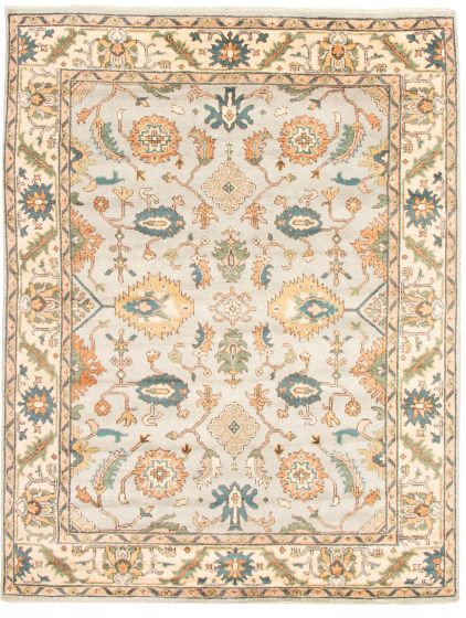 Bordered  Traditional Grey Area rug 9x12 Indian Hand-knotted 344145