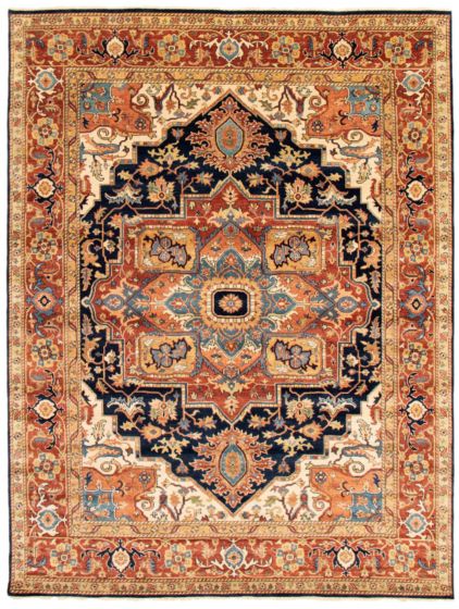 Bordered  Traditional Blue Area rug 9x12 Indian Hand-knotted 354908