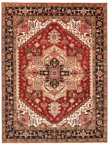 Bordered  Traditional Red Area rug 9x12 Indian Hand-knotted 362126