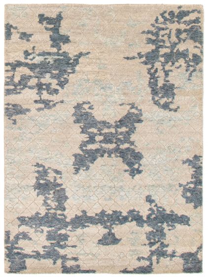 Carved  Contemporary Grey Area rug 5x8 Indian Hand-knotted 364804