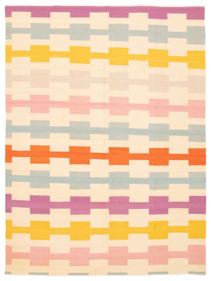 Flat-weaves & Kilims  Transitional Ivory Area rug 9x12 Turkish Flat-Weave 367346