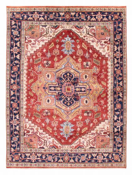 Bordered  Traditional Red Area rug 9x12 Indian Hand-knotted 377601
