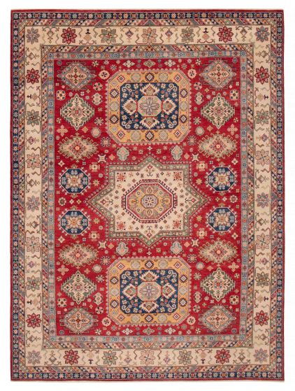 Bordered  Geometric Red Area rug 9x12 Afghan Hand-knotted 392636