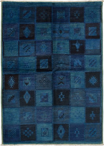 Bordered  Transitional Blue Area rug 5x8 Indian Hand-knotted 268933