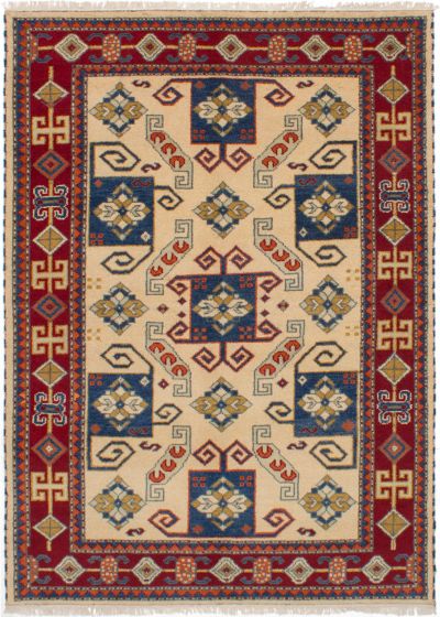 Bohemian  Geometric Ivory Area rug 5x8 Indian Hand-knotted 270736