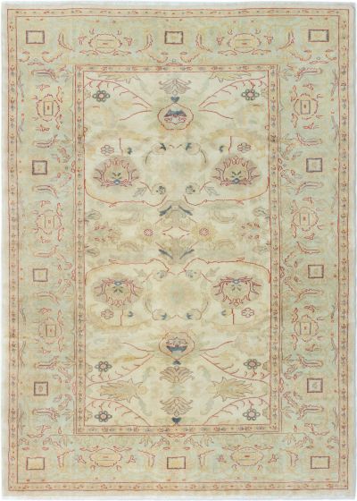 Bordered  Traditional Ivory Area rug 5x8 Turkish Hand-knotted 280876