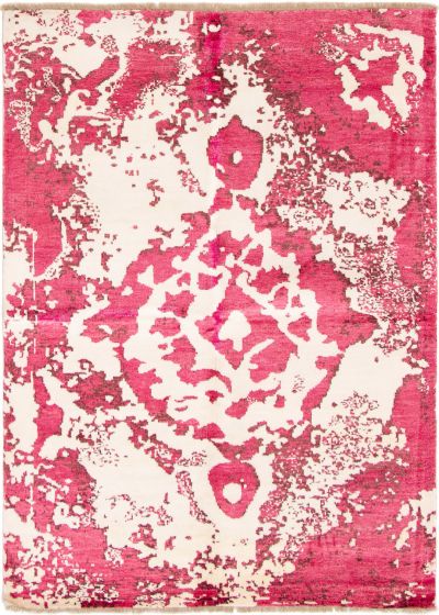 Casual  Transitional Pink Area rug 5x8 Indian Hand-knotted 308136