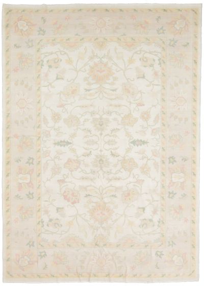 Bordered  Traditional Ivory Area rug 9x12 Turkish Hand-knotted 308193
