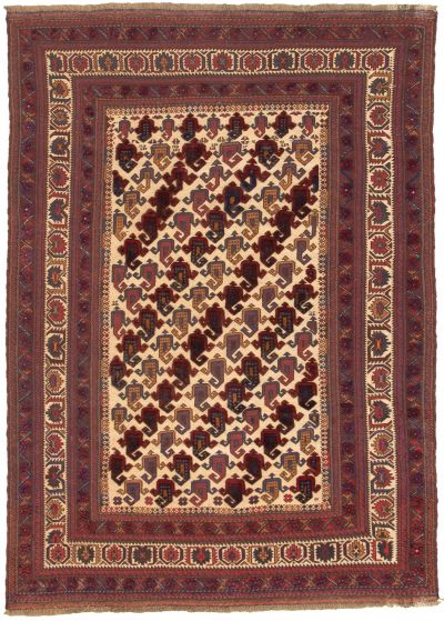 Bordered  Tribal Red Area rug 5x8 Afghan Hand-knotted 311838