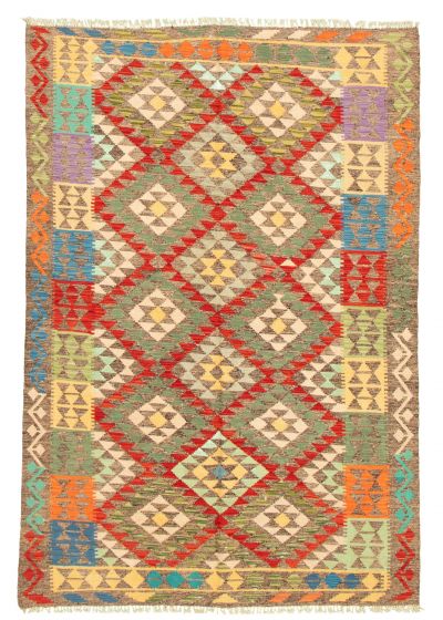 Bordered  Geometric Brown Area rug 4x6 Turkish Flat-weave 329293