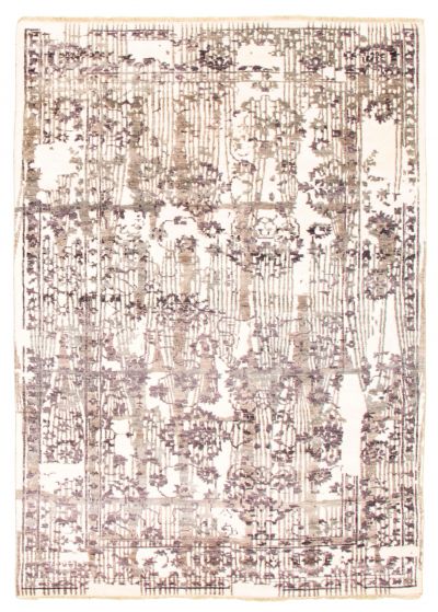 Casual  Transitional Ivory Area rug 5x8 Indian Hand-knotted 345532
