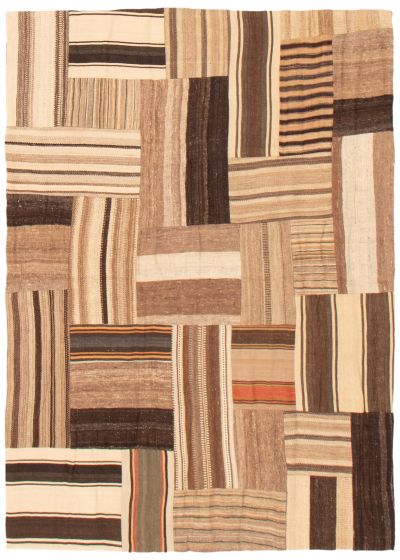 Transitional Brown Area rug 4x6 Turkish Flat-Weave 369454
