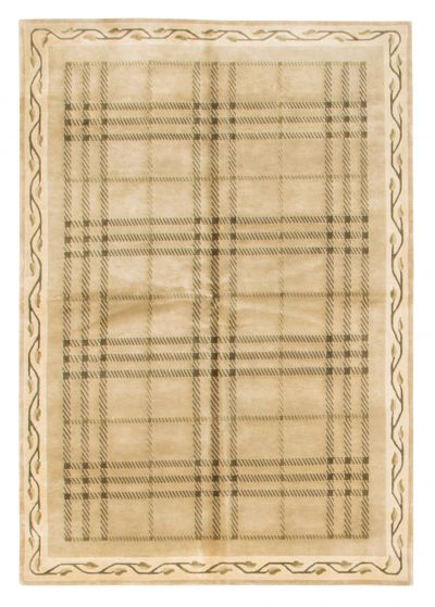 Transitional Green Area rug 5x8 Nepal Hand-knotted 374343