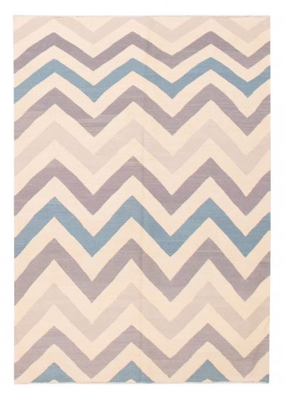 Flat-weaves & Kilims  Transitional Ivory Area rug 5x8 Turkish Flat-Weave 375791