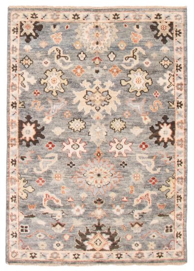 Bordered  Traditional Grey Area rug 5x8 Indian Hand-knotted 377649