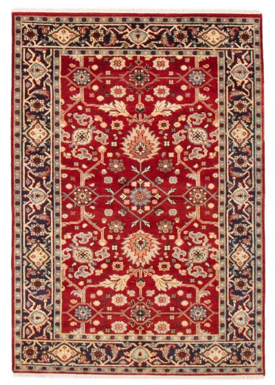 Bordered  Traditional Red Area rug 5x8 Indian Hand-knotted 377782