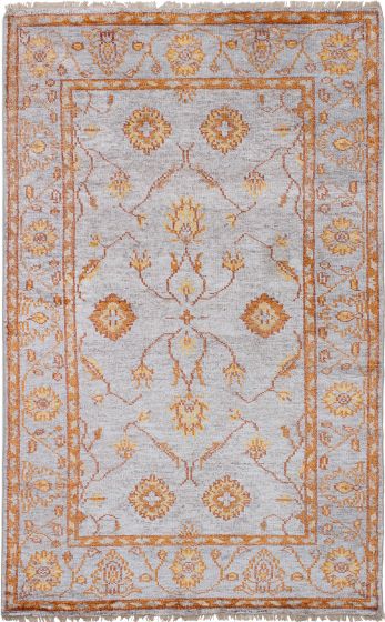 Bordered  Casual Grey Area rug 5x8 Indian Hand-knotted 271587