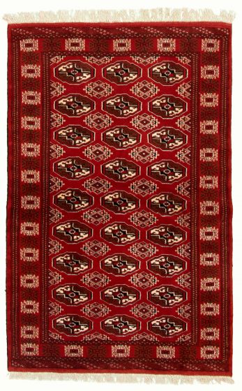Bordered  Tribal Red Area rug 4x6 Turkmenistan Hand-knotted 332591