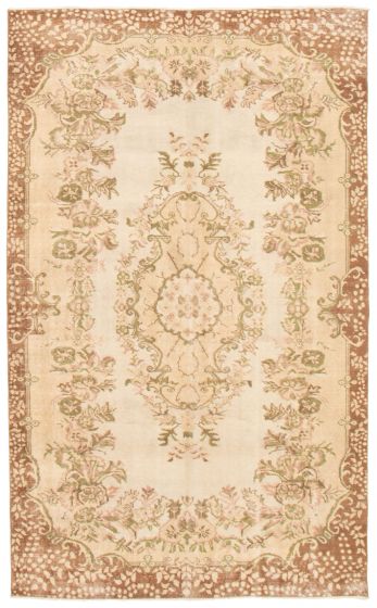 Bordered  Vintage Ivory Area rug 5x8 Turkish Hand-knotted 361187