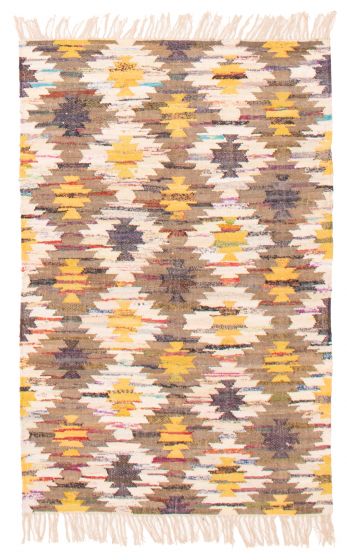Flat-weaves & Kilims  Tribal Green Area rug 3x5 Indian Flat-Weave 373978