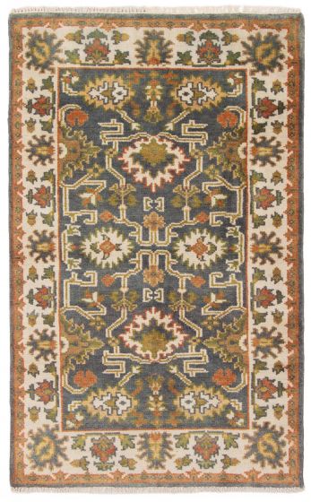 Bordered  Traditional Blue Area rug 3x5 Indian Hand-knotted 376042