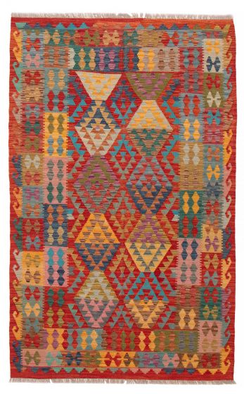 Flat-weaves & Kilims  Geometric Red Area rug 5x8 Turkish Flat-Weave 388265