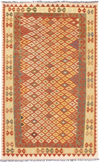 Traditional Brown Area rug 5x8 Turkish Flat-weave 52398
