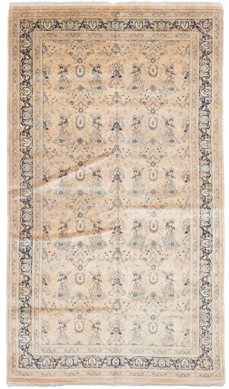 Bordered  Traditional Ivory Area rug Unique Pakistani Hand-knotted 338579