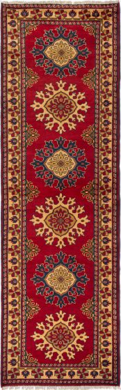 Bordered  Geometric Red Runner rug 10-ft-runner Afghan Hand-knotted 283121