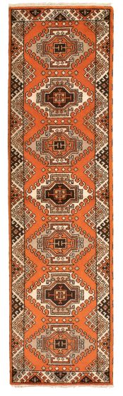 Bordered  Traditional Brown Runner rug 10-ft-runner Indian Hand-knotted 314331