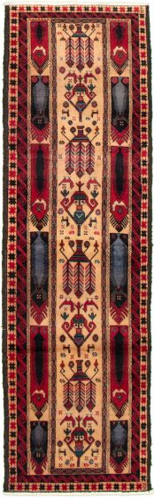 Bordered  Tribal Ivory Runner rug 9-ft-runner Afghan Hand-knotted 332900