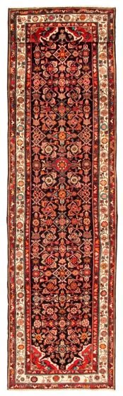 Bordered  Traditional Blue Runner rug 13-ft-runner Persian Hand-knotted 352376
