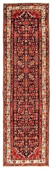 Bordered  Traditional Blue Runner rug 13-ft-runner Persian Hand-knotted 352376