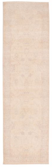 Bordered  Traditional Ivory Runner rug 9-ft-runner Pakistani Hand-knotted 374842
