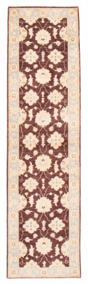 Bordered  Traditional Brown Runner rug 10-ft-runner Afghan Hand-knotted 379775