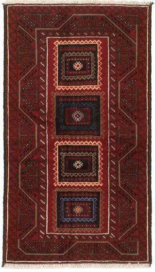 Bordered  Tribal Red Area rug 3x5 Afghan Hand-knotted 333014