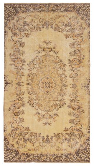 Bordered  Vintage Yellow Area rug Unique Turkish Hand-knotted 363581