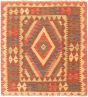 Bordered  Traditional Red Area rug Square Turkish Flat-Weave 297753
