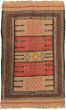 Bordered  Tribal Brown Area rug 3x5 Turkish Flat-weave 334957