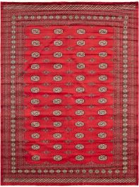 eCarpet Gallery Large Area Rug for Living Room 363512 Finest Peshawar Bokhara Bordered Red Rug 7'11 x 9'7 Hand-Knotted Wool Rug Bedroom 