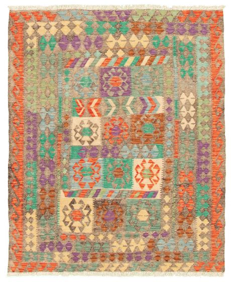 Bordered  Geometric Grey Area rug 4x6 Turkish Flat-weave 329505
