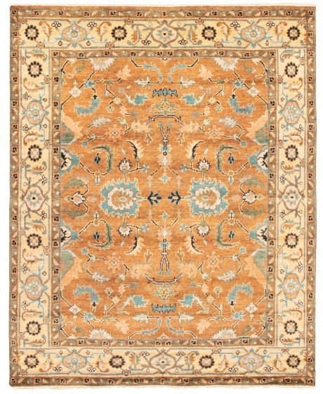 Bordered  Traditional Brown Area rug 6x9 Indian Hand-knotted 344134